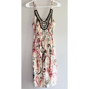 Chelsea & Violet Embellished V Neck Mini Shift Dress Multicolored Boho Small Y2K